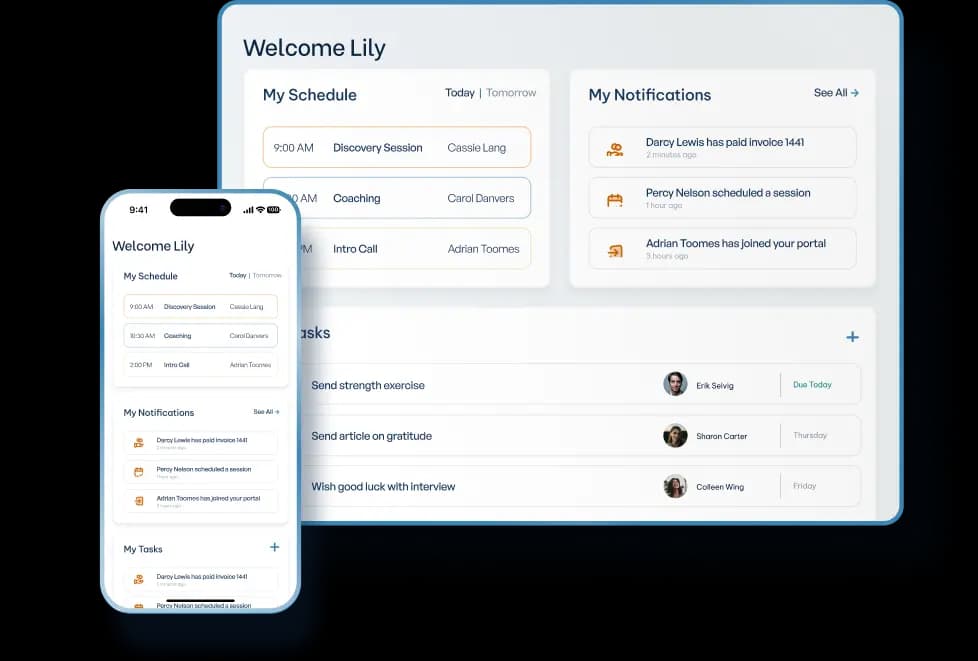 Resonant coaching platform displayed on laptop and mobile devices